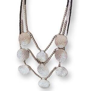 jules large silver medallion necklace, multi-strand